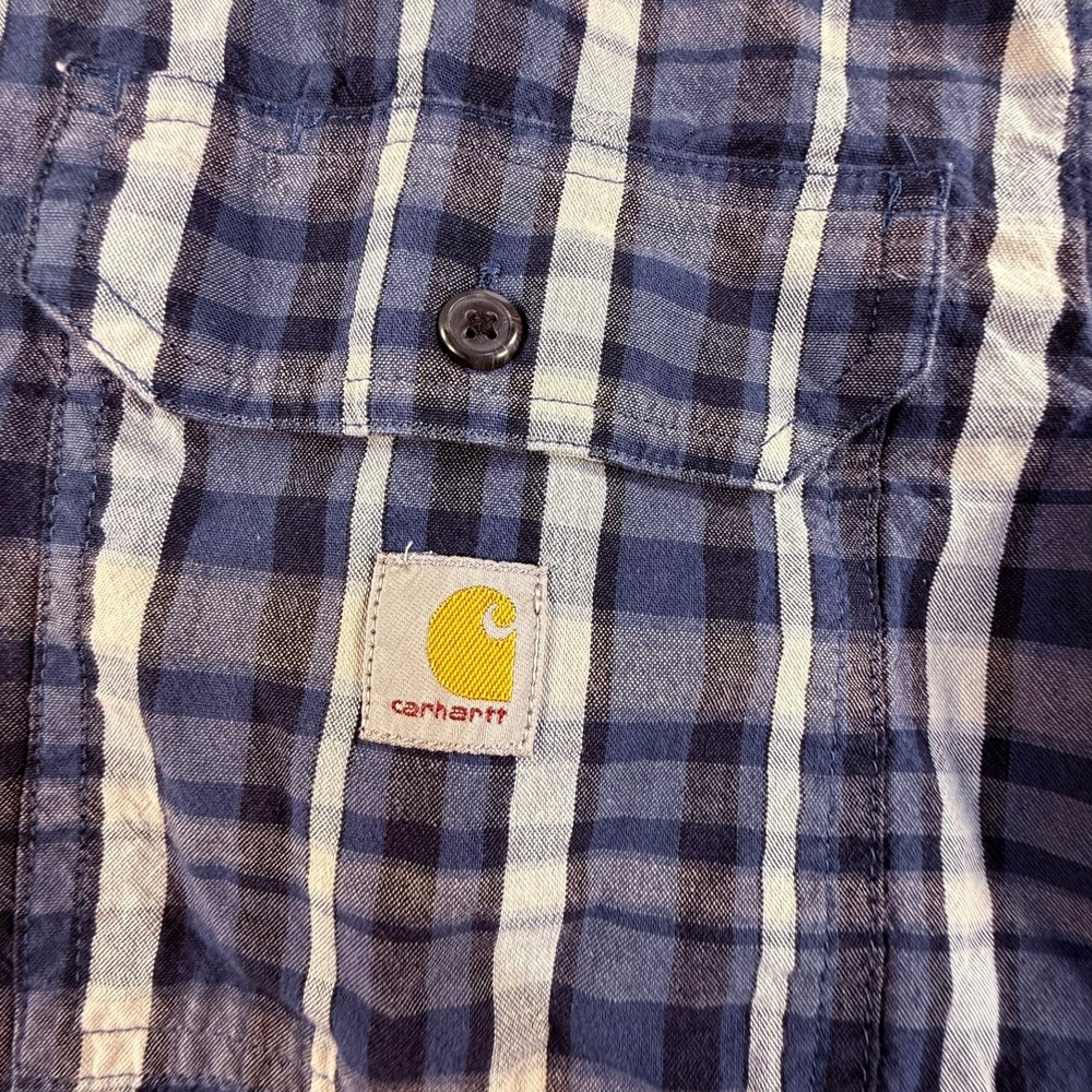 Carhartt Mens Loose Fit Short Sleeve Plaid Button Down Shirt Blue White Large - Picture 4 of 8